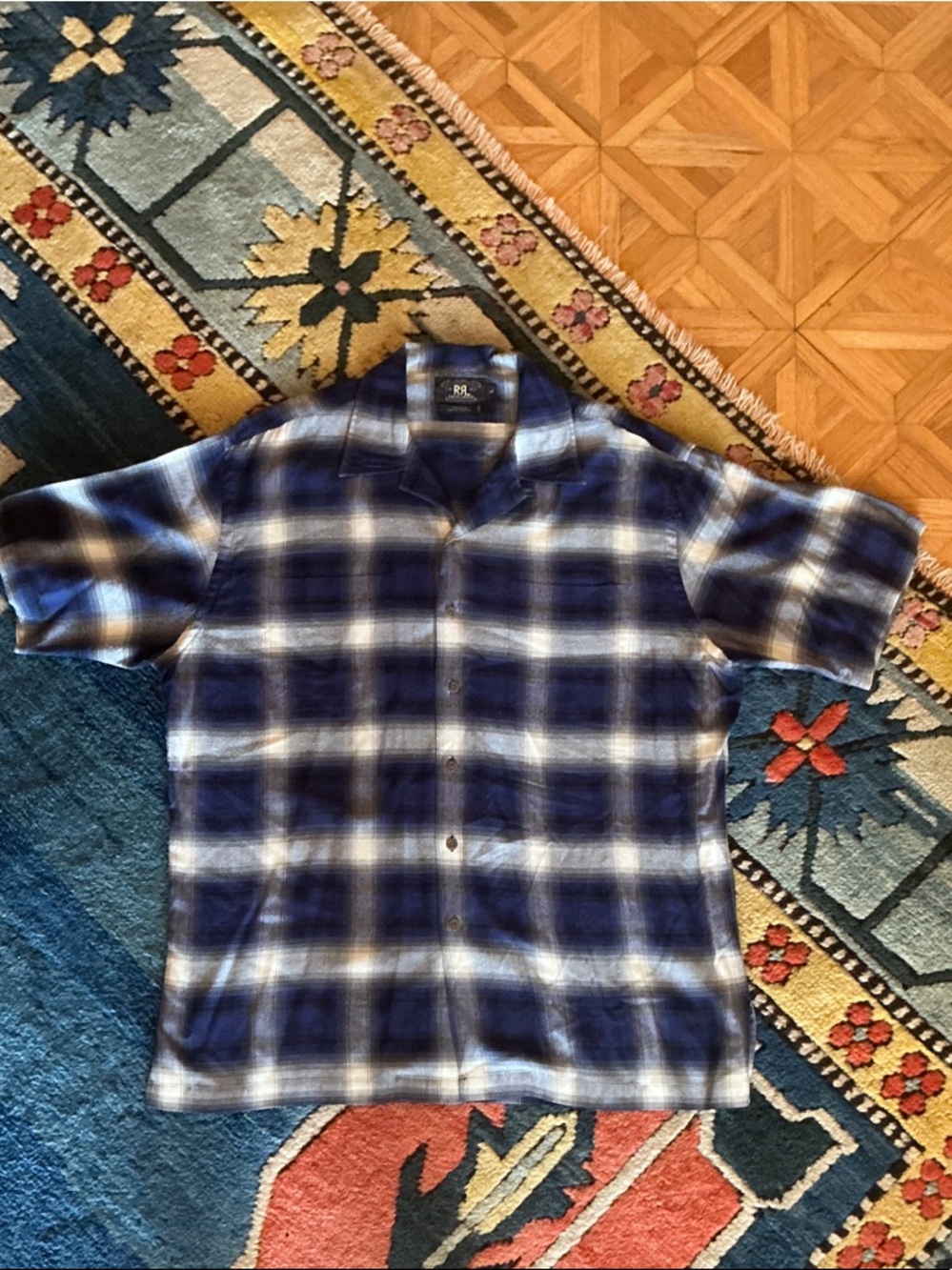 Ralph Lauren Double RL Blue & White Plaid Short-Sleeve Button-Up